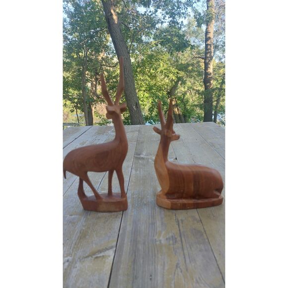 Hand Carved Wooden Gazelle / Antelope Figurines Made in Kenya, African Safari - Picture 1 of 7